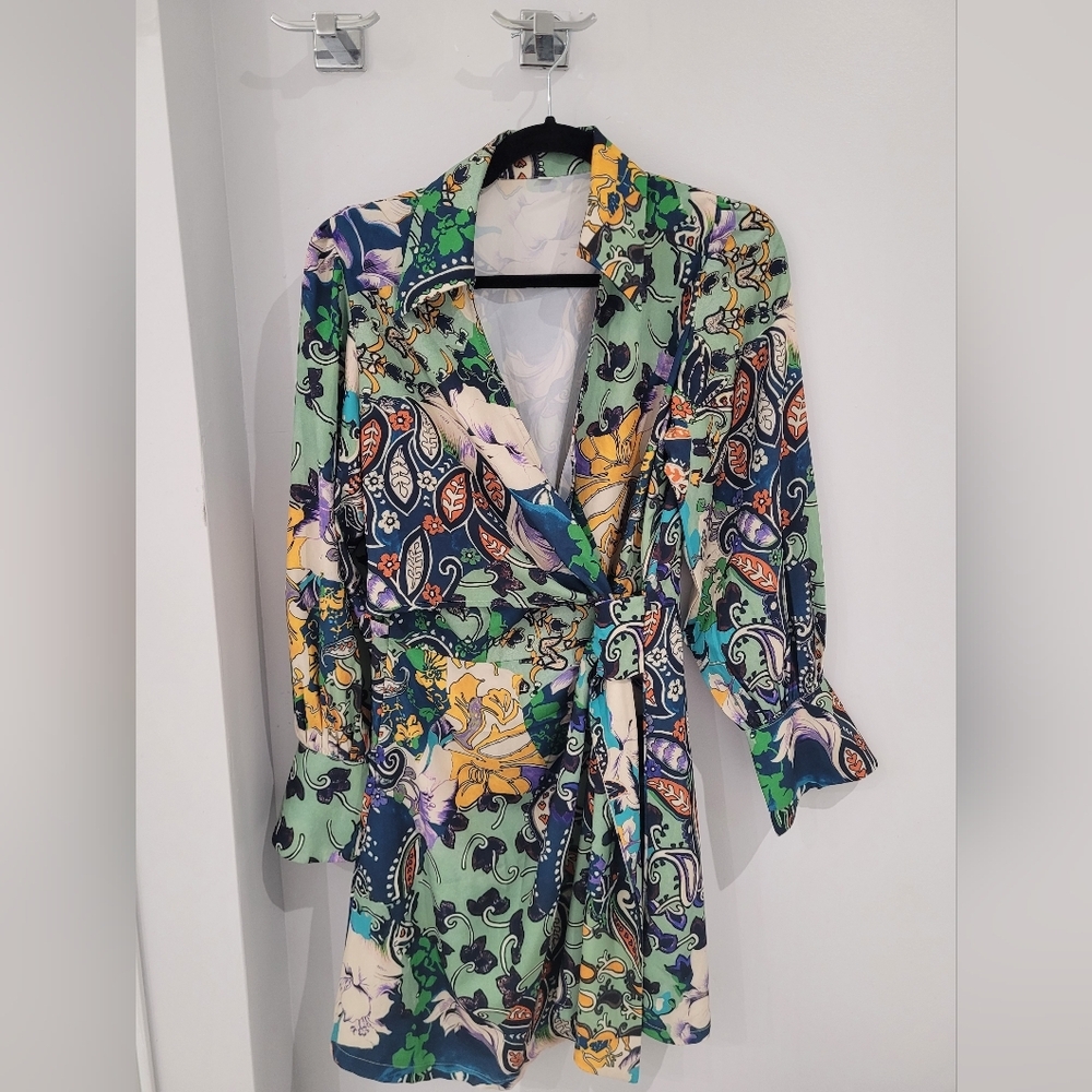Large-Floral faux wrap dress